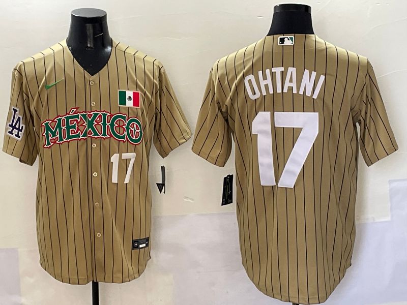 Men Los Angeles Dodgers 17 Ohtani Brown Stripe Mexico Joint Name 2025 Nike MLB Jersey style 46